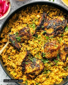 One Pan Chicken Shawarma served with seasoned rice and vegetables