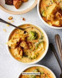 Bowl of delicious broccoli cheddar soup topped with fresh herbs.