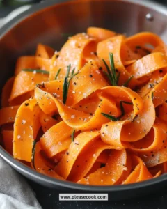 Carrot ribbons cooked in rosemary butter sauce on a plate