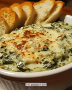 Creamy Cheesy Spinach Dip served in a bowl with tortilla chips