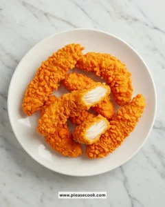 Cheetos Chicken Strips served on a plate with dipping sauce