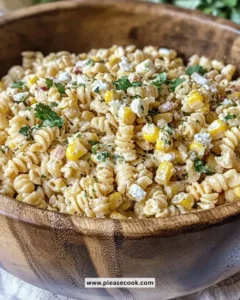 Colorful corn pasta salad featuring fresh corn on the cob and vibrant vegetables.