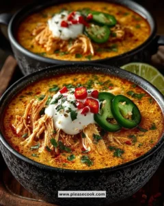 Cream cheese chicken taco soup garnished with cilantro and lime