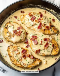 Creamy Turkey Bacon Chicken dish served with fresh herbs