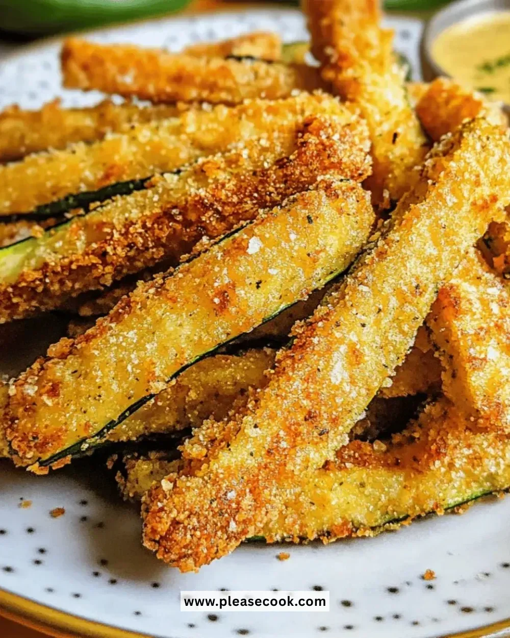 Crispy golden baked zucchini fries served on a plate
