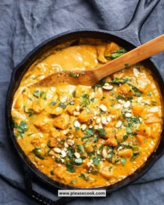 Delicious bowl of Crockpot Butternut Squash Curry topped with fresh herbs