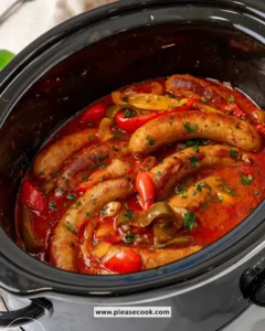 Crockpot Sausage and Peppers dish served in a bowl
