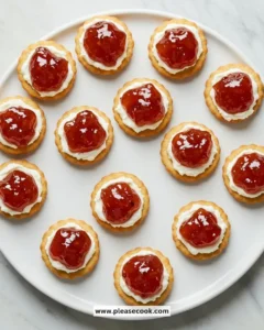 Easy 5-minute pepper jelly and cream cheese bites appetizer on a platter