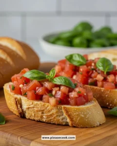 Delicious easy bruschetta topped with fresh tomatoes and basil on toasted bread