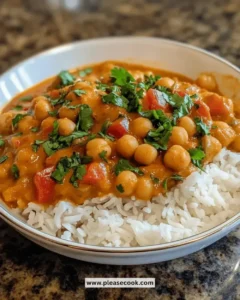 Bowl of easy chickpea curry with colorful spices and ingredients