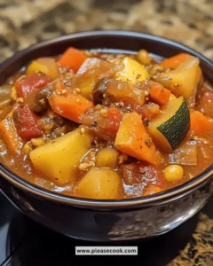 Easy Crockpot Mediterranean Vegetable Stew in a bowl with fresh vegetables