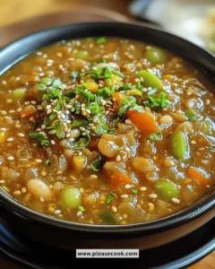 Delicious Instant Pot mung bean stew served in a bowl with fresh herbs