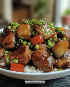 Delicious easy juicy chicken adobo served on a plate