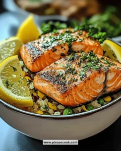 Easy lemon herb salmon bowls with fresh ingredients served in a bowl