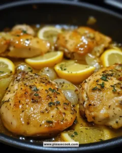 Easy One-Pan Lemon Garlic Chicken dish served with herbs