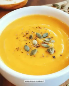 Bowl of Easy Panera Autumn Squash Soup garnished with herbs