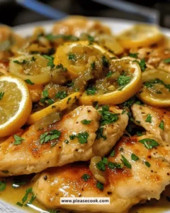 Plate of easy quick chicken piccata with lemon and capers