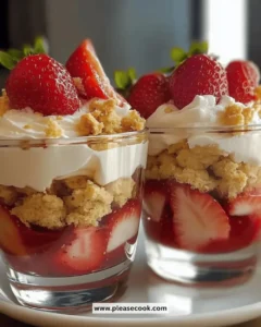 Easy strawberry shortcake parfaits with layers of strawberries and whipped cream