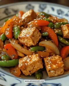 Easy vegetarian stir-fry with tofu and colorful vegetables in a bowl