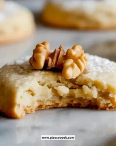 Delicious easy walnut shortbread cookies on a rustic table.