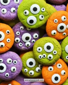 Plate of gooey Monster Eye Cookies decorated for Halloween