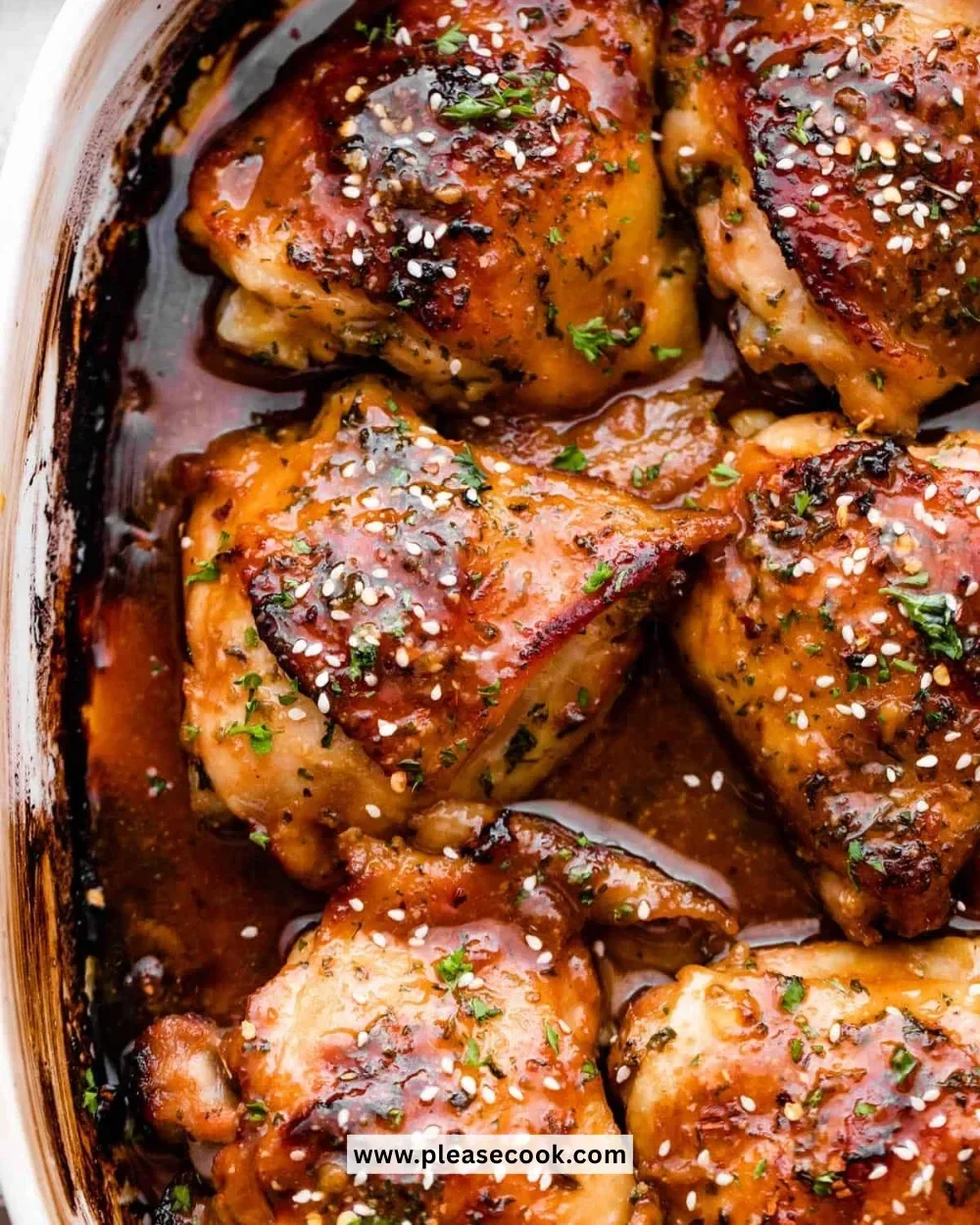 Delicious Honey Garlic Baked Chicken Thighs ready to serve