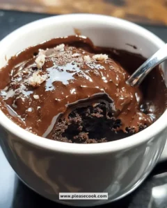 Irresistible chocolate lava mug cake topped with melted chocolate