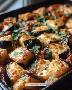 Delicious eggplant and halloumi bake served in a rustic dish