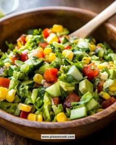 A colorful serving of Mexican Chopped Salad with fresh vegetables and toppings.