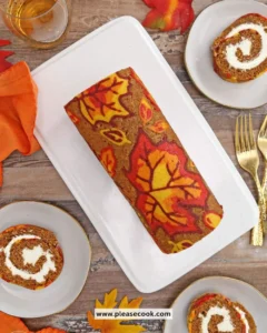 Beautifully patterned pumpkin roll dessert ready for serving