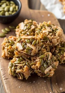 Healthy pumpkin seed and coconut clusters for a nutritious snack.