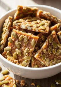 Homemade pumpkin seed brittle with nuts and caramelized sugar