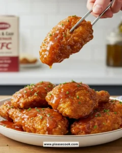 Homemade KFC-style chicken served on a plate with crispy coating and herbs