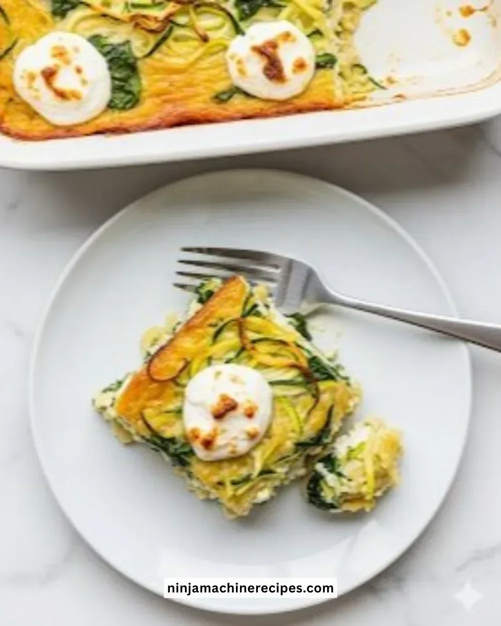 Shredded zucchini casserole with creamy ricotta and spinach baked to perfection