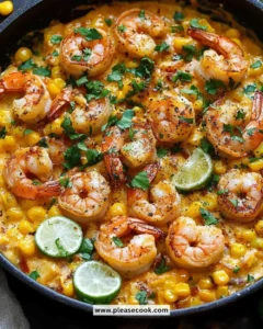 Delicious shrimp creamed corn served in a bowl with fresh herbs