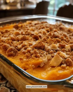 Delicious Thanksgiving sweet potato casserole topped with pecans and marshmallows.