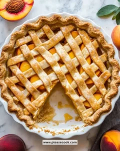 Delicious peach pie with golden crust and fresh peach filling