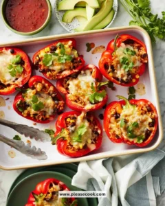 Vegetarian stuffed peppers filled with quinoa, beans, and vegetables.