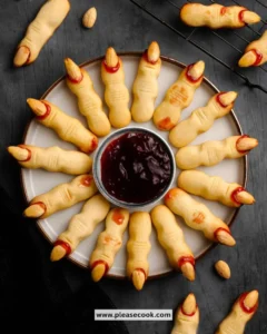 Spooky Witch Finger Cookies for Halloween, shaped like creepy fingers with almond nails.