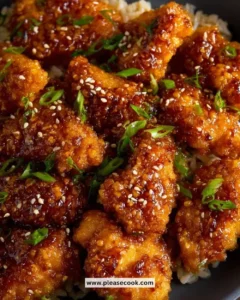Baked crunchy hot honey chicken garnished with honey and spices