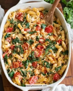 Delicious baked feta pasta with tomatoes and herbs