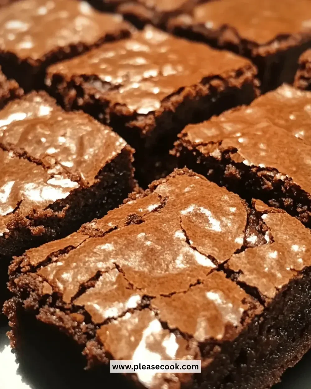 Delicious classic fudgy brownie squares on a rustic wooden table.