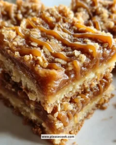 Delicious Caramel Crush Bars dessert with layered caramel and chocolate.
