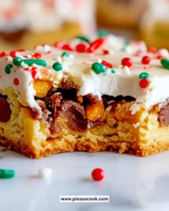 Festive Christmas cookie bars with colorful holiday sprinkles and chocolate drizzle