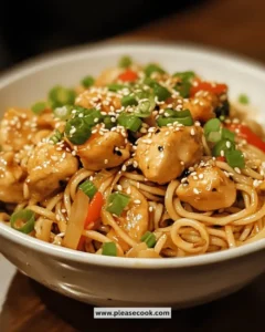 Delicious easy Asian sesame chicken noodles served in a bowl