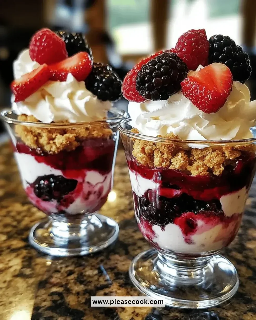 Easy berry cheesecake parfaits layered with fresh berries and cream cheese