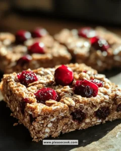 Easy Christmas Cranberry Oat Bars topped with cranberries and oats