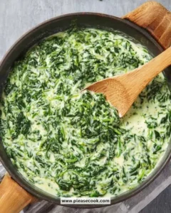 Creamed spinach in a bowl, garnished with herbs, showcasing a creamy, delicious side dish.