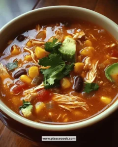 Delicious bowl of easy Crockpot chicken tortilla soup topped with tortilla chips