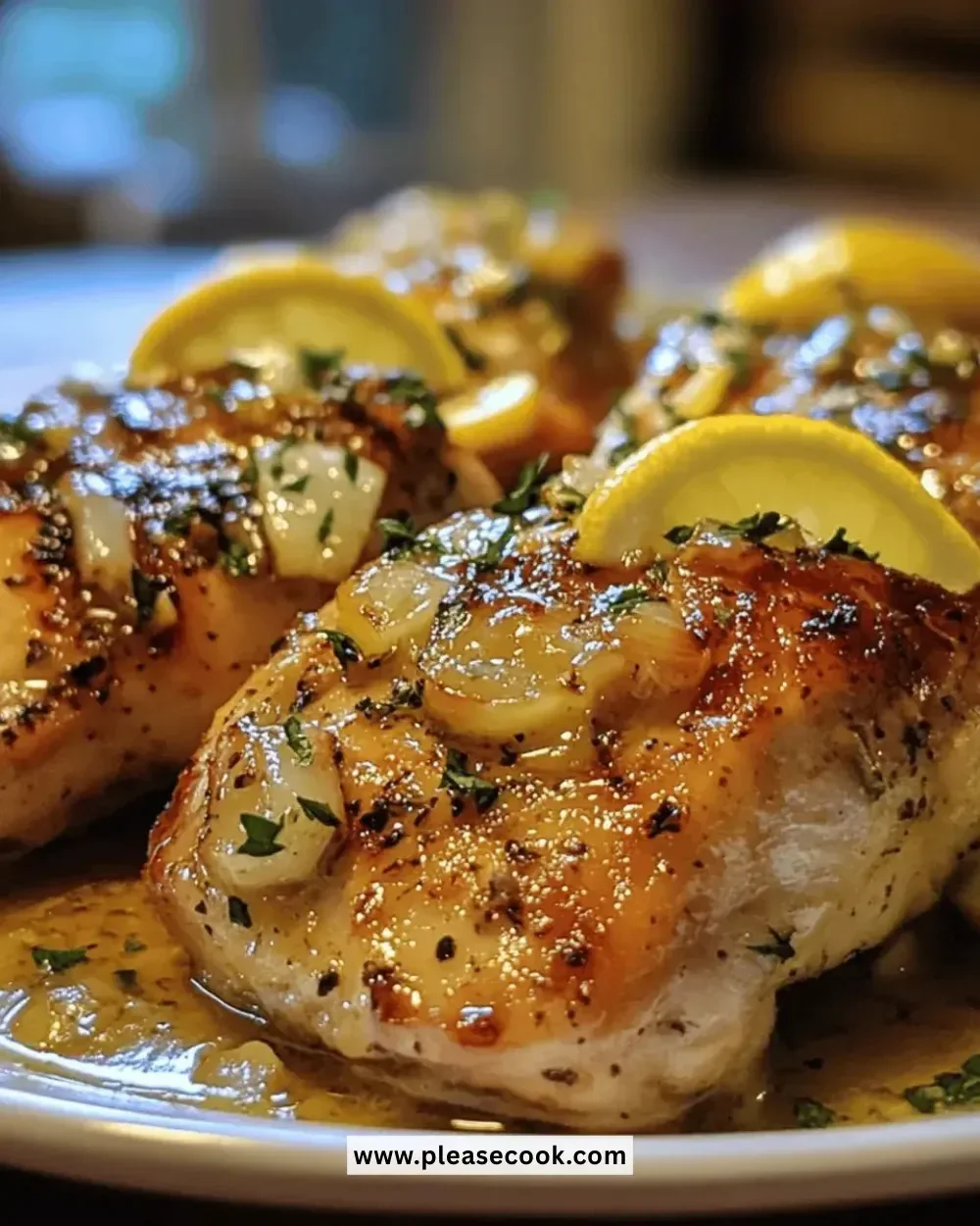 Deliciously cooked Crockpot Garlic Lemon Chicken with herbs